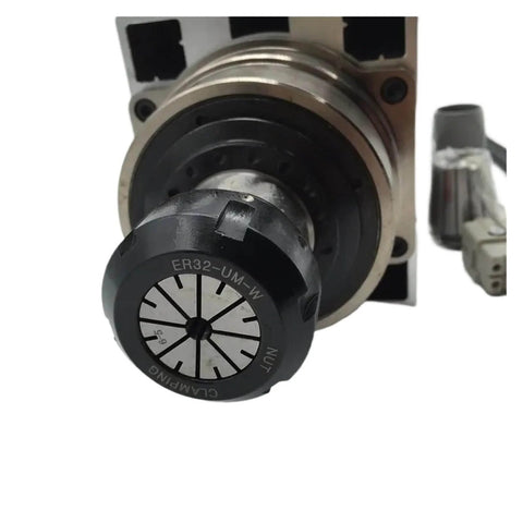 Close-up of the Beefy 7.5KW 10HP 220V CNC Spindle Motor Kit with ER32 chuck, showcasing the air cooling and robust design for routing.