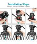 Installation steps for 75mm Bowl to Flat Converter Adapter with three eighths inch screw mount for tripods, aluminum alloy, detachable.