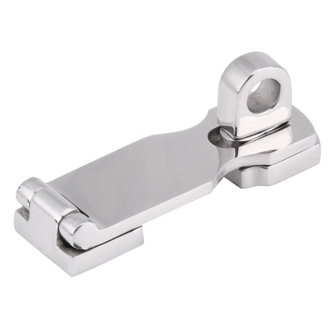 Boat locker latch clamp, stainless steel, 75mm, marine hatch fastener; angled front view