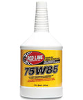 Front view of a bottle of Red Line 50104 75W85 GL-5 Full Synthetic Gear Oil for hypoid limited slip differentials, 1 quart size.