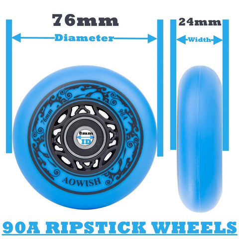 76mm 90A Ripsurf Wheels With ABEC9 Bearings For RipStik DLX Caster Board Deluxe Junior Skateboard Two Wheel Pivoting Wheels Blue