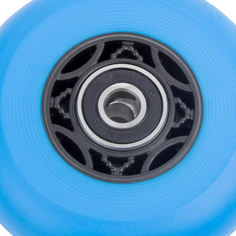 Close-up of blue 76mm 90A Ripsurf Wheel with ABEC9 Bearings for RipStik DLX Caster Board showing bearing detail