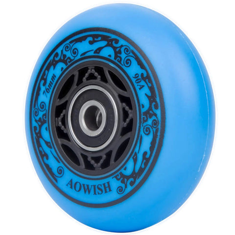 76mm 90A Ripsurf Wheels With ABEC9 Bearings For RipStik DLX Caster Board Deluxe Junior Skateboard, blue wheel with black design