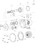 Exploded view diagram of 777-9001 Marine Pulley Driven Flexible Impeller Pedestal Mount Pump components.