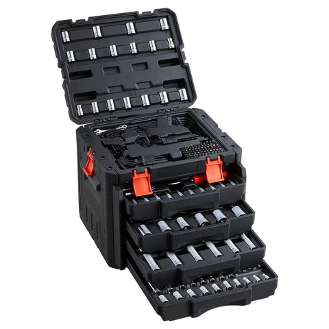 230 Piece Mechanics Tool Set With One Quarter Inch Three Eighths Inch And One Half Inch Drive Sockets SAE And Metric Wrenches Screwdriver Bits