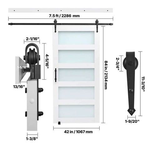 Sliding Barn Door 42 By 84 Inch With Glass Panels Durable MDF Core Includes Hardware Kit Water Resistant PVC Coating Easy Installation