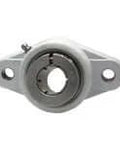 Front view of Single 1-1/4 in (31.75 mm) Accu-Loc Kanigen-plated sealed ball bearing, wide inner ring, 2-bolt flange, white polymer housing