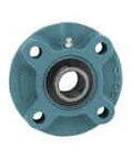 Front view of Two And Three Quarters Inches Wide Set Screw Piloted Flange Single Row Ball Bearing UCFC214 44 with cast iron housing.
