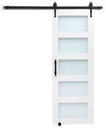Sliding Barn Door 30 x 84 Inch With Glass Panel, Durable MDF Construction, Includes Hardware Kit, Water-Resistant PVC Finish