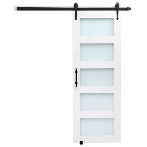 Sliding Barn Door 30 x 84 Inch With Glass Panel, Durable MDF Construction, Includes Hardware Kit, Water-Resistant PVC Finish