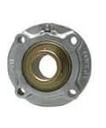 Single piloted flange pillow block bearing 1-1/8 in (28.58 mm) ID wide inner ring, zinc-plated ball insert, front view