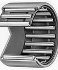 Compact shell needle roller bearing with half inch bore, OD, and 0.75 inch width, caged design showing cutaway view