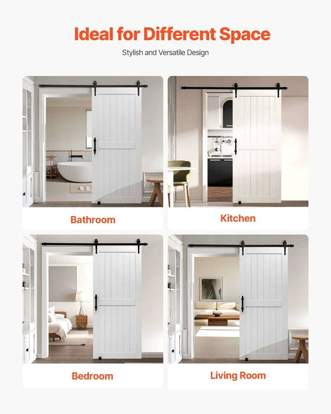 Sliding Barn Door With Hardware Kit 36 X 84 Inch White MDF Panel Door With Waterproof PVC Coating Scratch Resistant Interior Barn Door