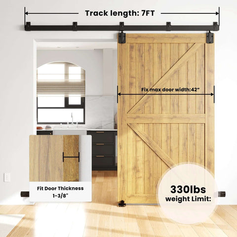7 Foot Box Rail Barn Door Hardware Kit For Exterior And Interior Doors Sliding Heavy Duty Wall Mount Kit Easy To Install