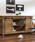 7FT Super Mini Sliding Barn Door Hardware Kit for Double Cabinet Doors on TV Stands and Small Wardrobes, installed view