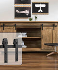 7FT Super Mini Sliding Barn Door Hardware Kit for Double Cabinet Doors on TV Stands and Small Wardrobes, J Shape Hanger Design