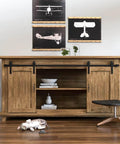 Wooden cabinet with 7FT Super Mini Sliding Barn Door Hardware Kit for Double Cabinet Doors, J Shape Hanger Design, decor around.