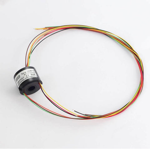 7mm Slip Ring Through Hole With 6 Channel 2A Rating, 50 RPM, 220 VAC DC, Gold Contacts, AWG16 Silver Plated Teflon UL Wire