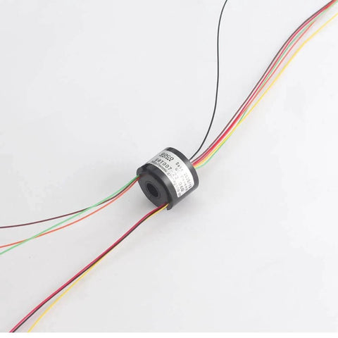 7mm Slip Ring Through Hole With 6 Channel 2A Rating, 50 RPM, 220 VAC DC, Gold Contacts, AWG16 Silver Plated Teflon UL Wire, 250mm Lead