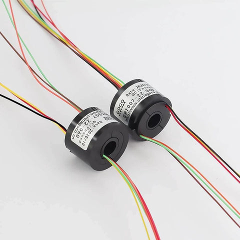 7mm Slip Ring Through Hole With 6 Channel 2A Rating, 50 RPM, 220 VAC DC, gold contacts, AWG16 silver plated Teflon UL wire, 250mm lead