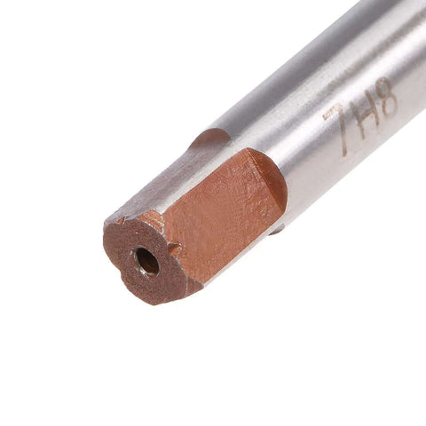 Close-up of 7mm Alloy Tool Steel Hand Reamer With H8 Precision And 6 Straight Flutes For Metal Reaming, 5.7mm Square Shank