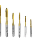 7pcs Spiral Point Tap Set M2 M2.5 M3 M3.5 M4 M5 M6 Metric Thread Screw Taps, Titanium Coated High Speed Steel 6542