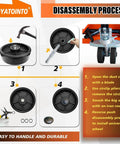 Disassembly process of 2 pcs pallet jack steer wheel set 7 x 2 inch with axle, tools visible for replacing wheels on pallet trucks
