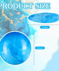 Product size comparison of a blue 2 Pcs 8.5 Inch Large Marbleized Bouncy Ball, inflatable PVC ball for adults, pets, party supplies.