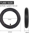 8.5 Inch Scooter Inner Tubes, 8 1/2x2 Scooter Tube Replacement Compatible with Gotrax Gxl V2/ M365/Pro 2/1s, side and front view