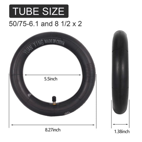8.5 Inch Scooter Inner Tubes, 8 1/2x2 Scooter Tube Replacement Compatible with Gotrax Gxl V2/ M365/Pro 2/1s, side and front view