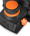 Close-up of a powerful 8-Amp hand planer delivers smooth, precise cuts with 4-3/8 inch cutterhead, features dual dust ports