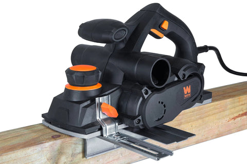 Powerful 8-Amp hand planer delivers smooth, precise cuts with a 4-3/8 inch cutterhead, 32,000 CPM, and depth adjustment from 0 to 1/8 inch.