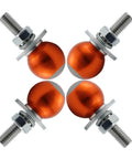 8 Ball License Plate Screws and Fasteners Kit in bright orange aluminum with stainless steel hardware for cars, trucks, and motorcycles, 4 pack.
