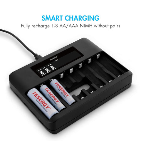 8 Bay LCD Fast Charger For NiMH NiCD AA And AAA Batteries With 1000mAh AAA Pack, charging station with batteries