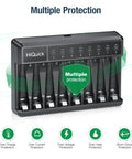 Rechargeable AA Batteries With 8 Bay Smart Charger 2800mAh NiMH AA AAA Set with multiple protection features displayed
