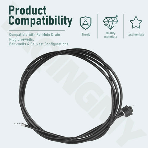 Easily control remote drain plugs from anywhere on the boat with an 8 foot cable, image showing compatible plug cable.