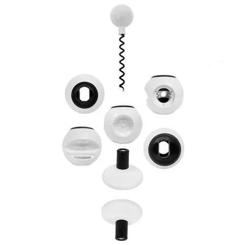 Parts of the 8-In-1 Multi-Function Kitchen Opener with jar opener, bottle opener, can opener, ergonomic handle, white durable construction
