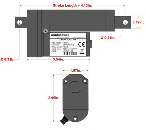 Diagram of Rugged 8 Inch 12V Linear Actuator With 225 Lbs Maximum Lift And 8 Inch Stroke Includes Mounting Brackets For Easy Mounting