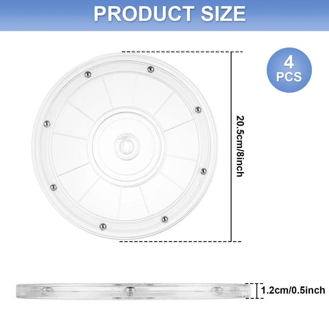 Dimensions of Four 8 Inch Acrylic Lazy Susan Turntables With Ball Bearing Rotation 360 Degree Spinning Trays