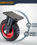 8 inch caster wheels set of 8 with heavy duty fixed plate design, all-terrain casters featuring knobby rubber tread, side view.