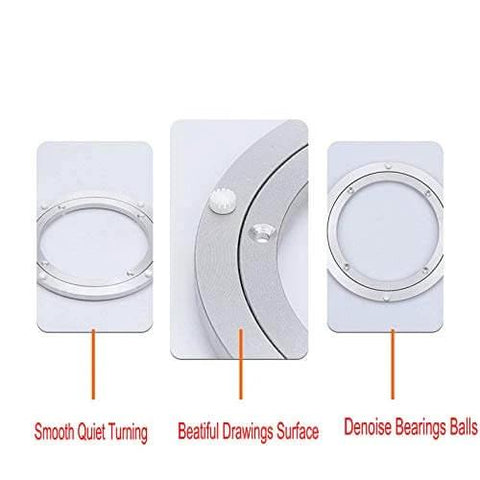 Close-up of 8 Inch Aluminum Heavy Duty Lazy Susan Rotating Turntable Bearing Swivel Plate highlighting smooth turning and surface details.