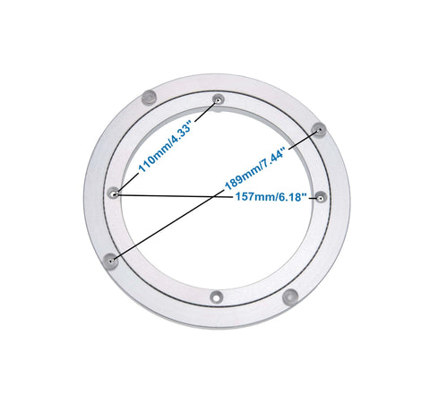 Top view of 8 Inch Aluminum Heavy Duty Lazy Susan Rotating Turntable Bearing Swivel Plate, with measurements shown against white backdrop.