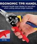 8 Inch Aviation Snips Straight Cut Heavy Duty Metal Cutter With Safety Lock Non Slip Handle CRV Steel Sharp Teeth close-up view