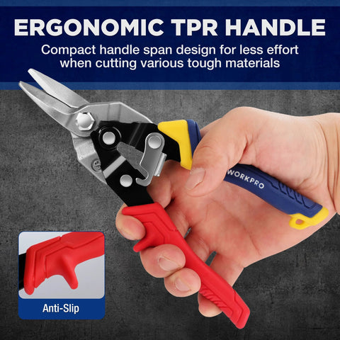 8 Inch Aviation Snips Straight Cut Heavy Duty Metal Cutter With Safety Lock Non Slip Handle CRV Steel Sharp Teeth close-up view