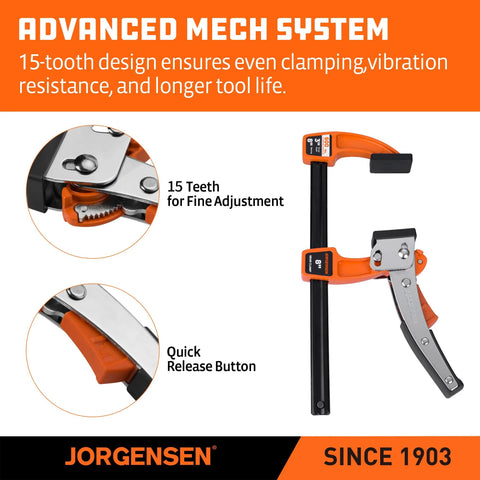 quick release bar clamps with 15-tooth adjustment system