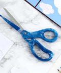 All Purpose 8 Inch Heavy Duty Scissors For Office Crafting And DIY Projects Cutting Paper Fabric Stainless Steel With Ergonomic Comfort Grip Gradient Blue on marble surface