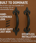8 Inch Hammered Cast Iron Door Handle Heavy Duty Barn Door Pull For Gates Sheds And Cabinets With Rustic Black Grip Durable Forged Finish For Indoor And Outdoor Use Screws Included