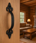 8 Inch Hammered Cast Iron Door Handle Heavy Duty Barn Door Pull For Gates, Sheds, Cabinets with Rustic Black Grip Installed