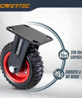 Close-up of 8 inch caster wheels set of 2 with heavy duty all-terrain design, knobby rubber tread casters, 1 swivel.