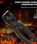 High Leverage 8 Inch Nail Puller Pliers Tool With Anti Slip Grip For Nail Removal In Tight Spaces CRV Steel End Cutting Pliers displayed with furnace backdrop